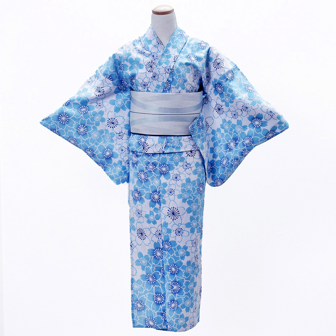 【仕立上り】【日本製】【注染(本染め)】水面に映る桜のような、綺麗なターコイズブルー浴衣