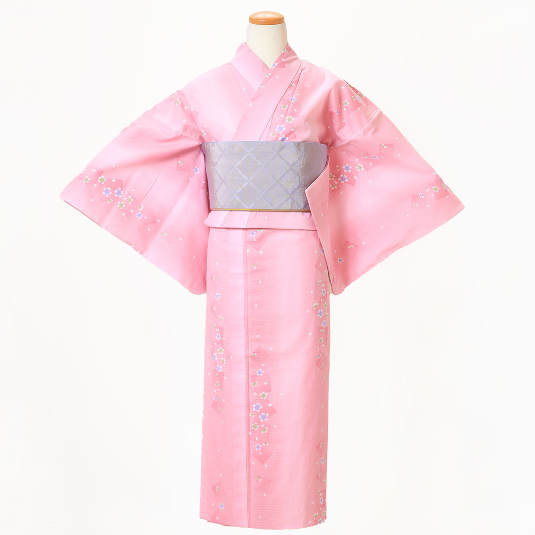 【仕立上り】【日本製】【注染(本染め)】ピンクのグラデーションに流れるような桜の浴衣