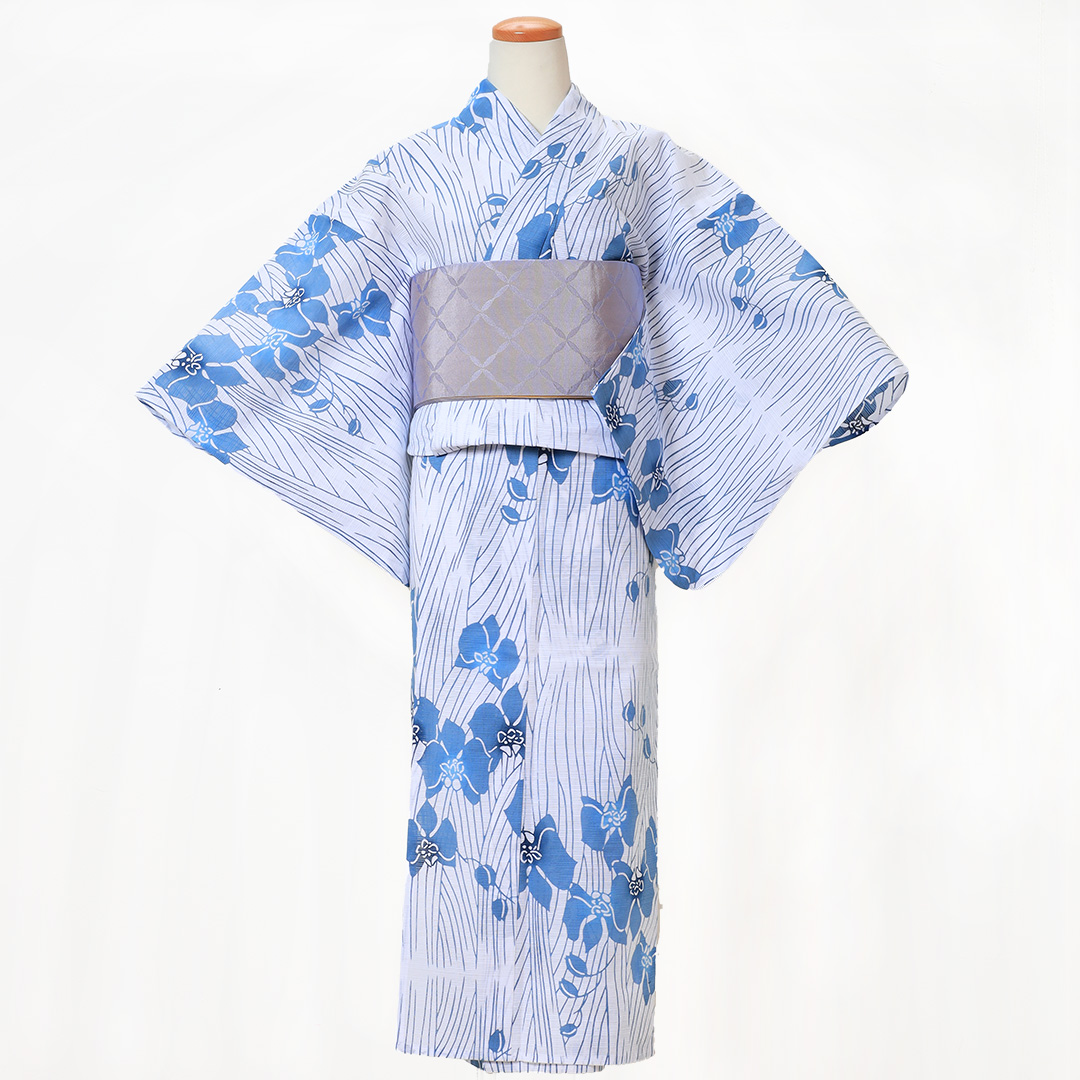 【仕立上り】【日本製】【注染(本染め)】夏色ミントブルーの可憐キュートな注染浴衣