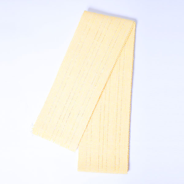 手織り純綿　細帯　半巾帯　黄色　プライベートブランド『山の風織』
