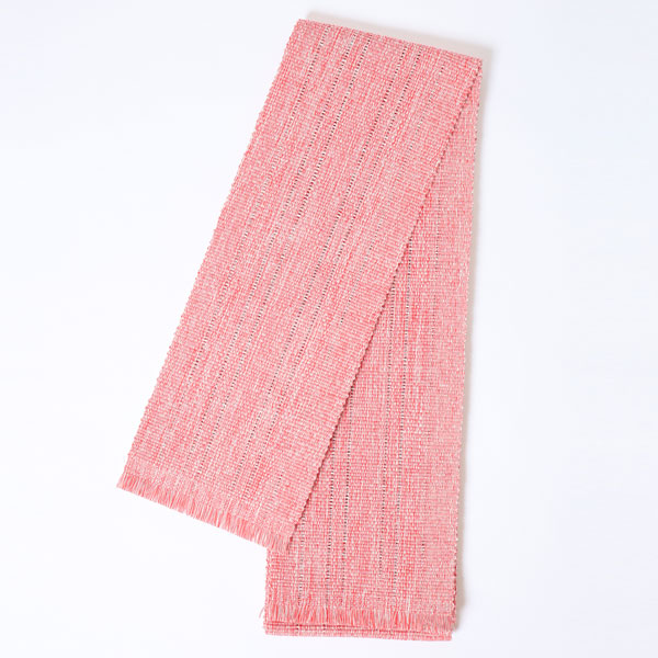 手織り純綿　細帯　半巾帯　ピンク　プライベートブランド『山の風織』