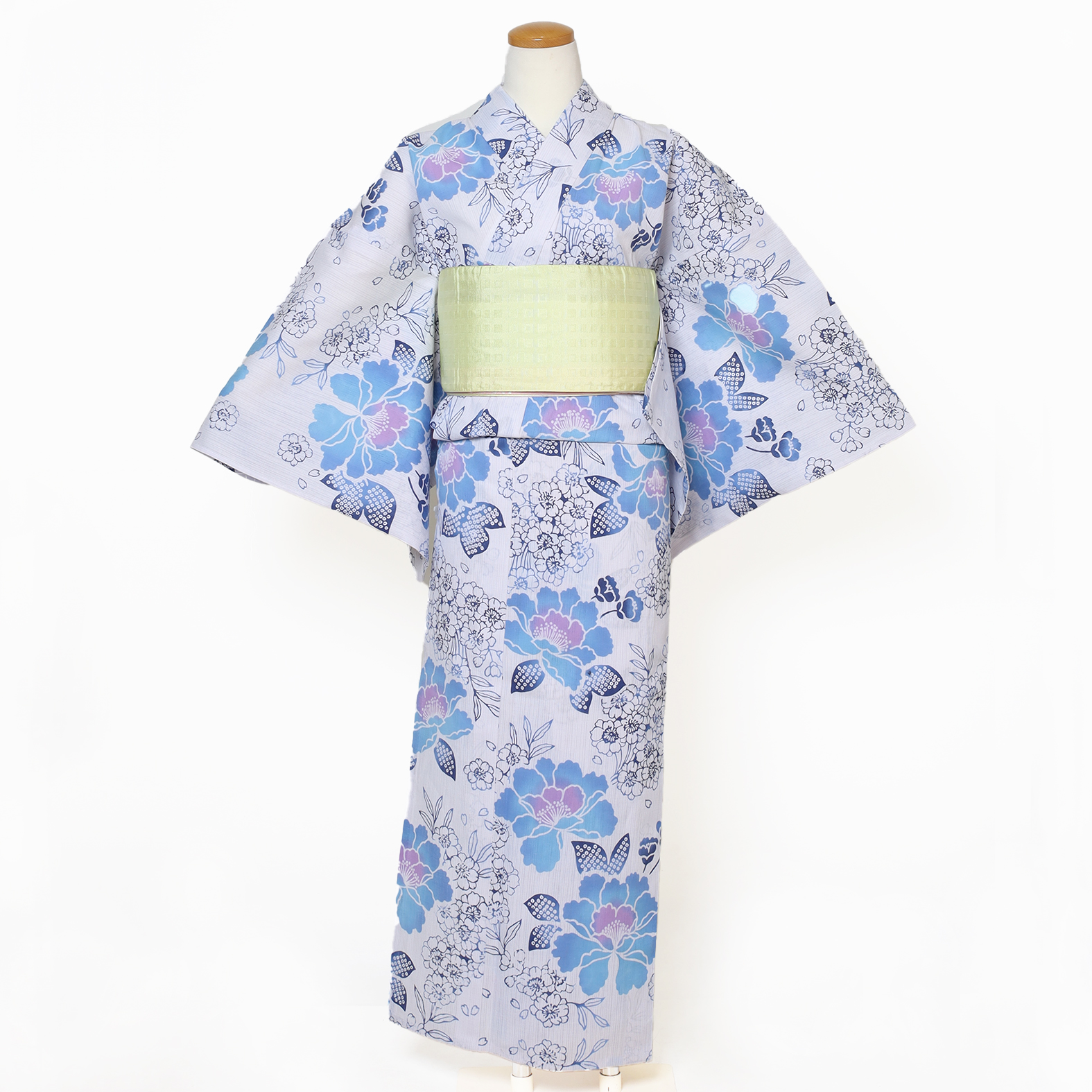 【仕立上り】【日本製】【注染(本染め)】【浴衣単品】咲き誇る花々が描く、涼と華やぎのハーモニー(女ゆかた/綿麻/Lサイズ)