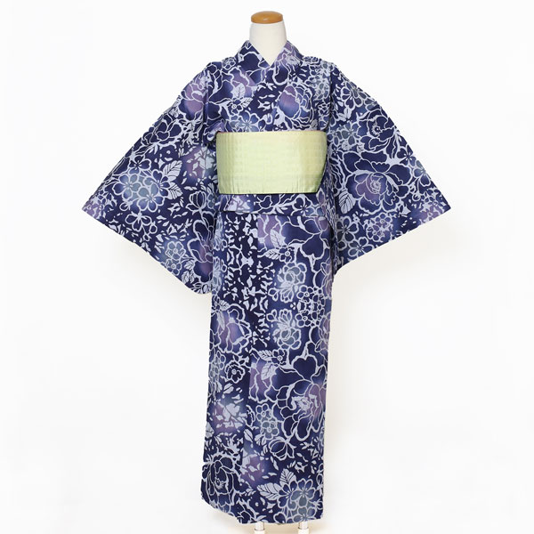 【仕立上り】【日本製】【注染(本染め)】【浴衣単品】静けさに咲く、美しさ(女ゆかた/綿麻/Lサイズ)