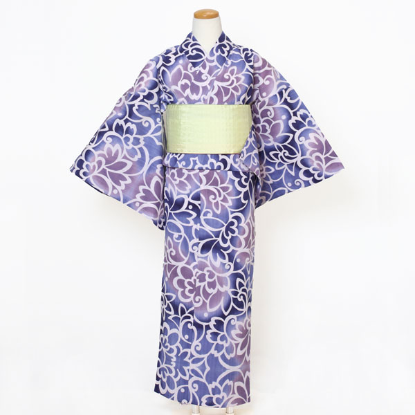 【仕立上り】【日本製】【注染(本染め)】【浴衣単品】優美に咲く、紫のグラデーション(女ゆかた/綿麻/Fサイズ)